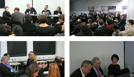 Collage of images showing different people seated at a workshop
