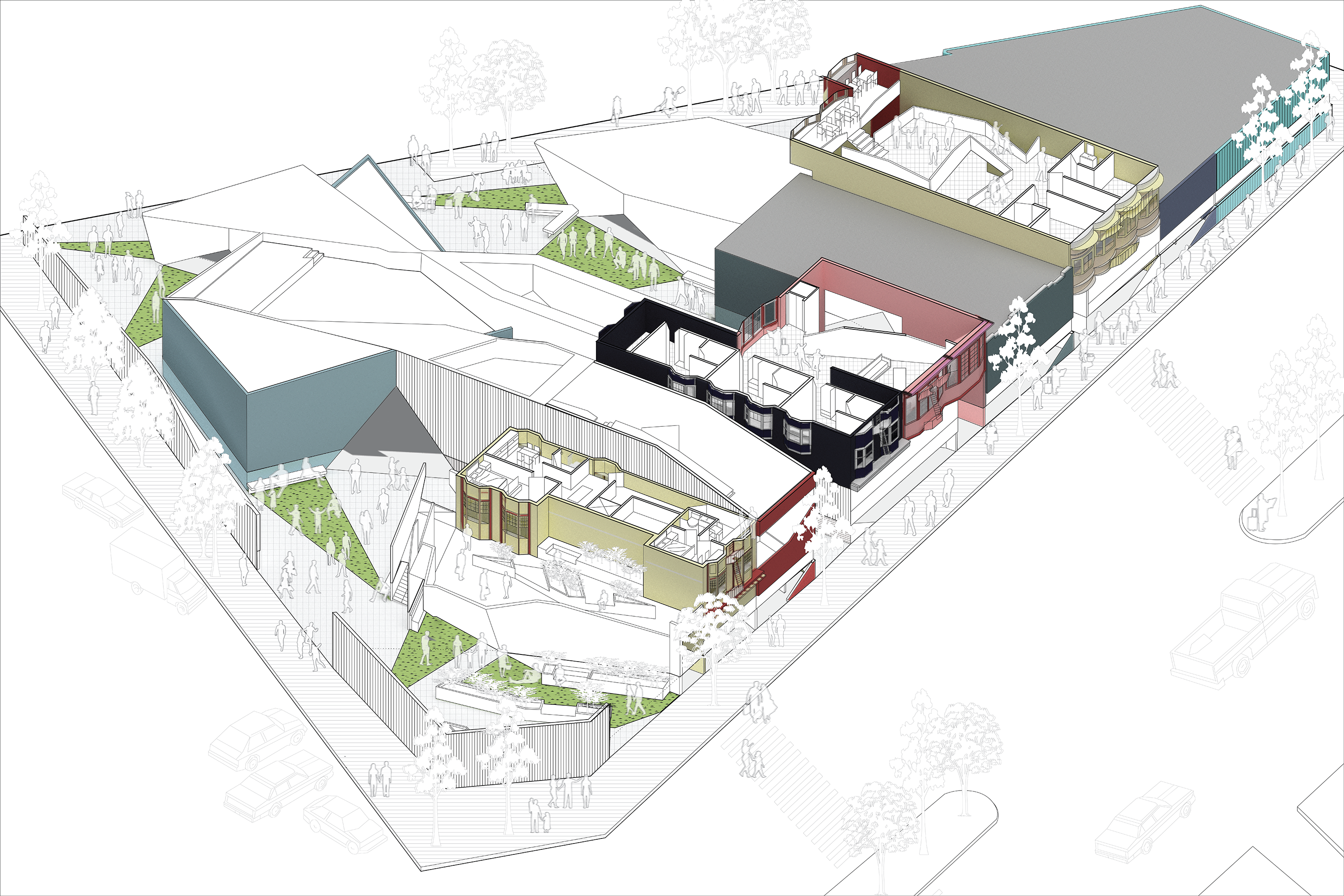 project diagram showing a block with multiple types of housing units